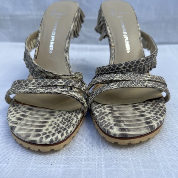 Lisa For Donald J. Pliner NWOT Snake Skin Open Toe High Heel Cream & Black 6½M - Picture 4 of 10